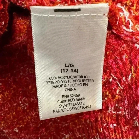 Time And  Tru Cable Knit Sweater V-Neck Orangeish-Red Size Large - Picture 9 of 16